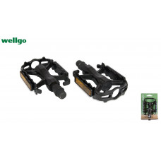 Педали WELLGO, платформенные (комплект 2 шт.), алюминиевые, ось 9/16", 103x67 мм, с фрезерованной рамкой, M-224, блистер (черный, УТ00024567)