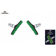 Тормозные колодки 70 мм (пара) V-Brake, RPD-124, двухкомпонентные, RAPIDA, блистер (черный/зеленый)
